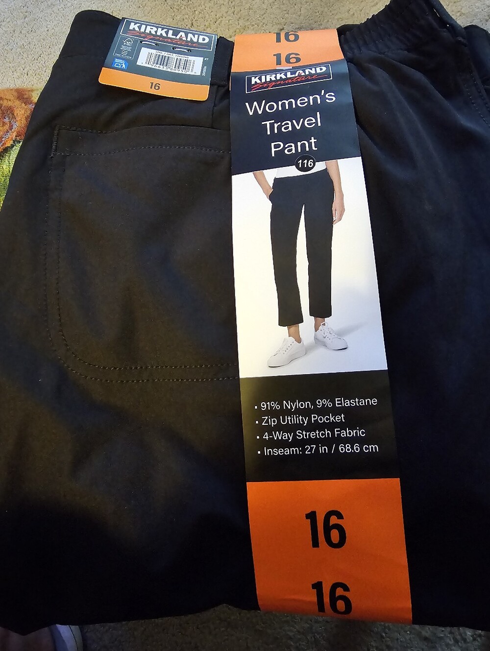 Kirkland Signature Performance Travel Pants - Black Size 16